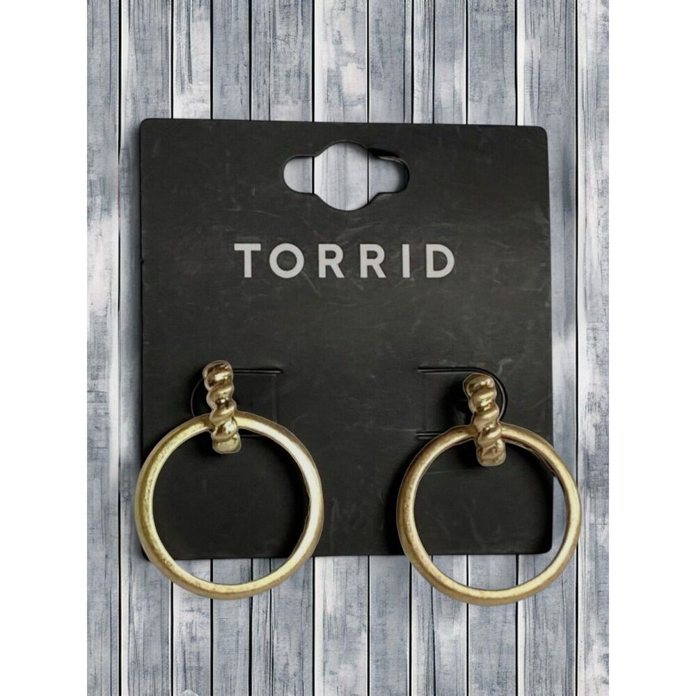 Torrid Pierced Earrings Double Hoop Gold Tone Door Knocker Dangle Jewelry NEW